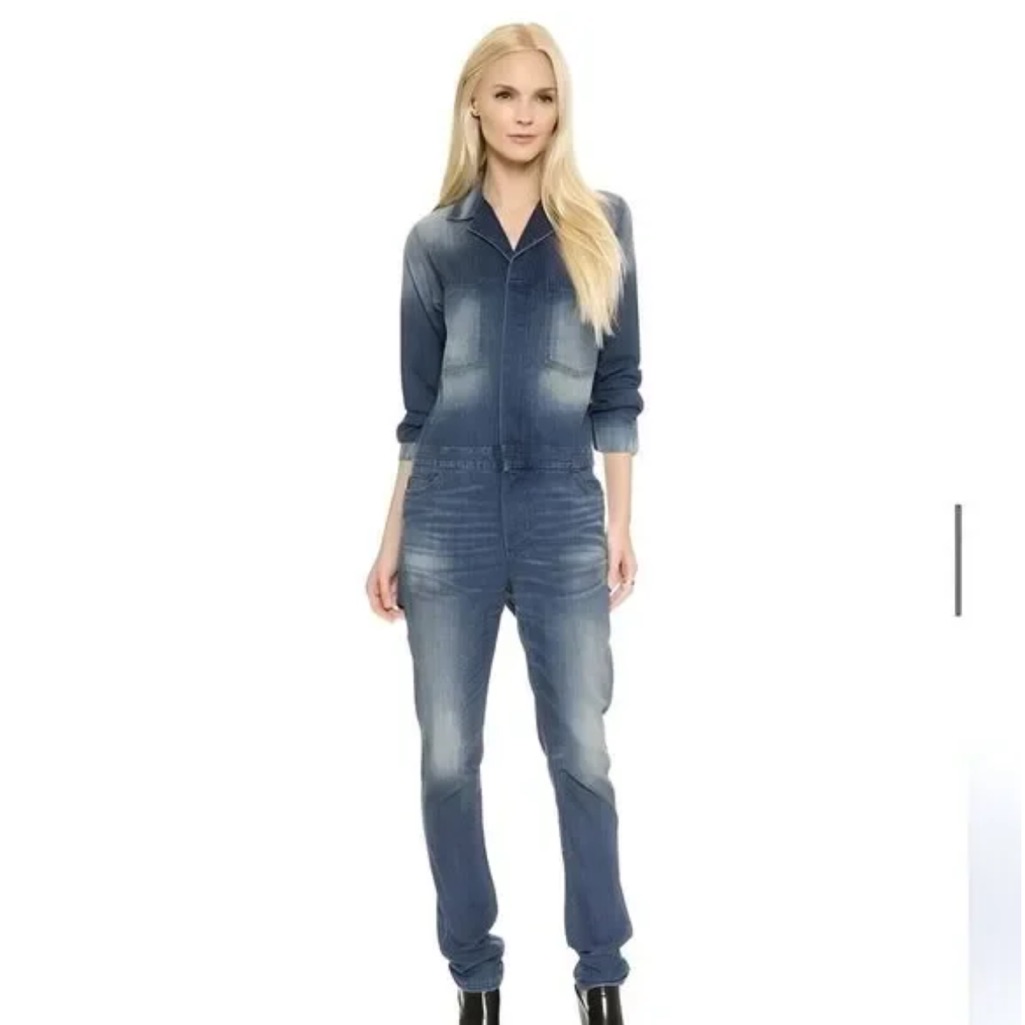 6397 Brand Dark Wash Denim Long Sleeve 100% Cotton Button Up Jumpsuit